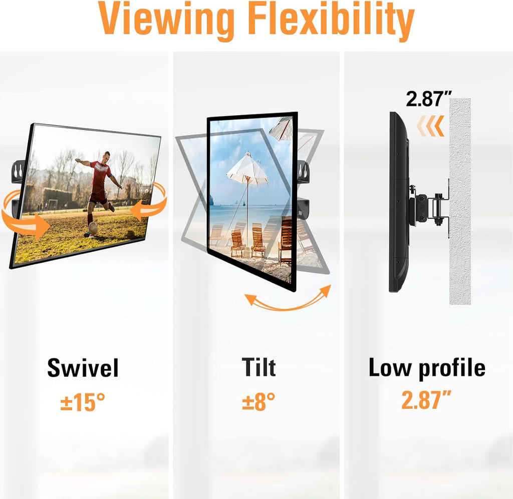 ELIVED Small TV Monitor Mount for 13-30" Screens, VESA 100x100, 33 Lbs Load | Adjustable tilt & swivel bracket, single stud center mounting, compatible with LED LCD OLED small screens