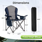 Oversized Camping Chair Heavy Duty- Portable Folding Chair, Cup Holder & Waterproof Phone Case for Adults, Beach, Hiking, Backyard (Blue & Gray, 2 PCS)