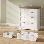 SEDETA Farmhouse File Cabinet with 5 Drawers, Filing Cabinet for Home Office, Wood Office File Cabinets for Letter/Legal/A4 Size, File Cabinets with Printer Stand, White and Brown