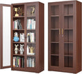 71" Display Cabinet, Metal Kitchen Storage Cabinet, Curio Display Case with Glass Doors and 4 Adjustable Shelves, Locking Cabinets for Kitchen, Hallway, Living Room, Wood Color -Assembly Required