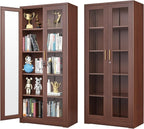 71" Display Cabinet, Metal Kitchen Storage Cabinet, Curio Display Case with Glass Doors and 4 Adjustable Shelves, Locking Cabinets for Kitchen, Hallway, Living Room, Wood Color -Assembly Required