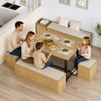 XIAO WEI Corner Dining Table Set, 6-Piece Breakfast Nook Dining Set with Storage Bench and Stools, 47" Banquette Seating for Small Space, Apartment Kitchen & Dining Room, Natural Wood