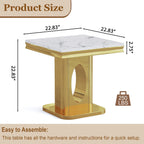 Luxury Square End Table, 23" White Faux Marble Top and Gold Mirror Stainless Steel Base, Modern Side Table for Living Room, Bedroom or Office