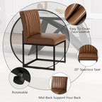 Kitchen Chairs Set of 2, Upholstered PU Leather Dining Chairs Metal Frame | Mid Century Modern Side Chairs Industrial Brown Accent Chair for Dining Room, Living Room, Waiting Room, Reception, Office