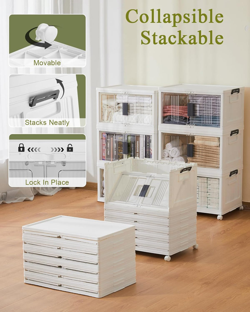 OlarHike 48QT Storage Bins with Lids for Home, Office, Closet, Dorm, 6 Pack