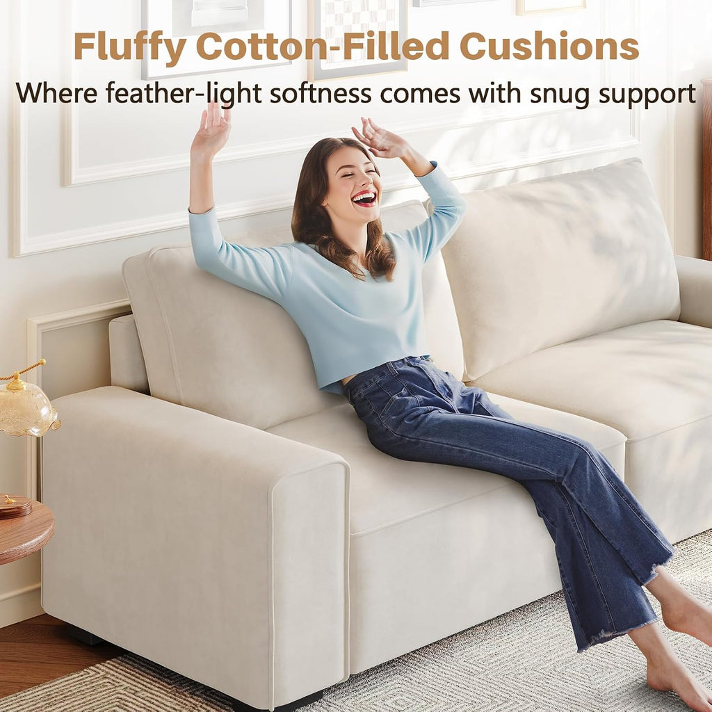 Vesgantti 85'' Chenille Couch for Living Room, 3 Seater Comfy Sofa with Wide Armrest, Thick Spring Cushions, Modern Cloud Couch for Apartment, Office, Bedroom, Small Space, Beige