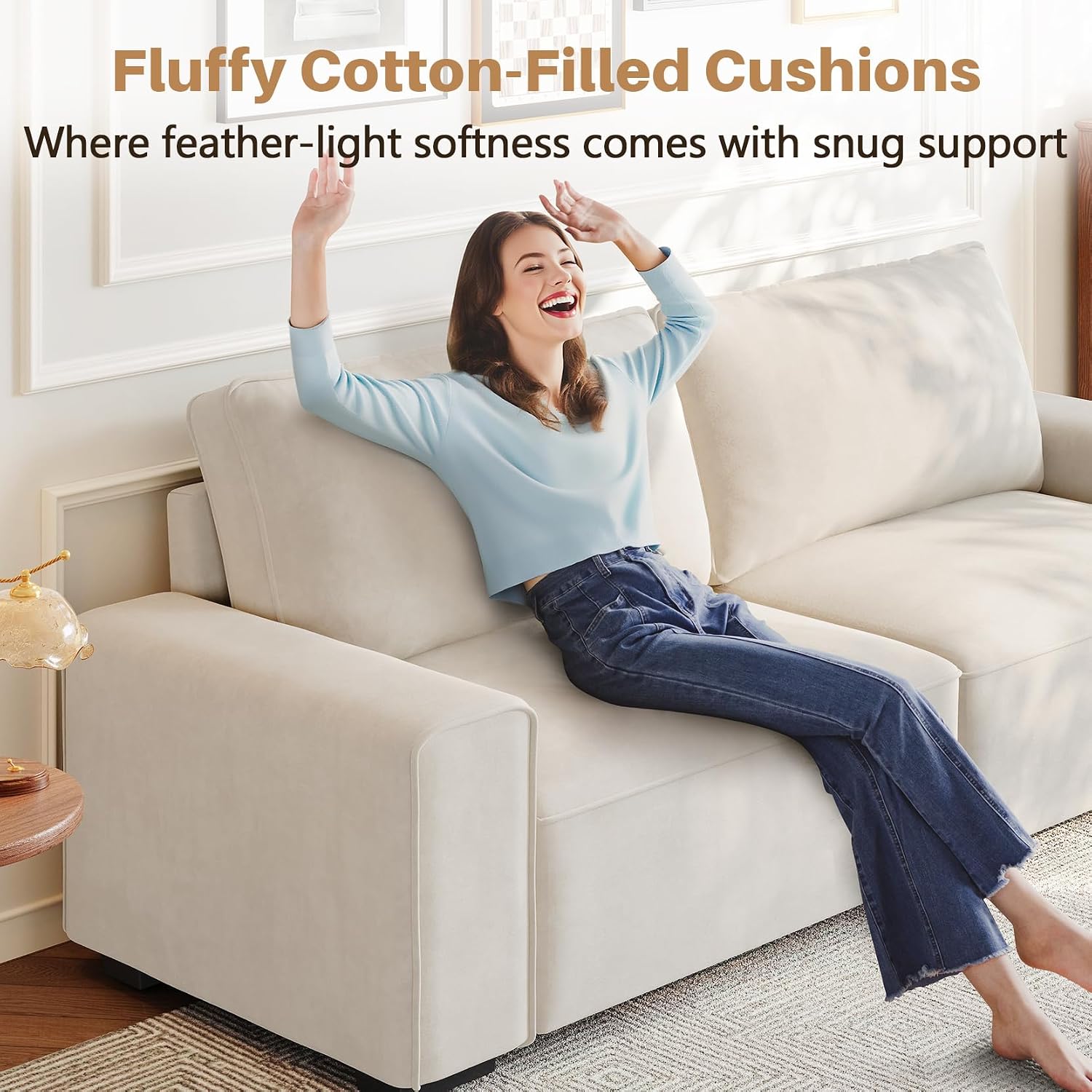 Vesgantti 85'' Chenille Couch for Living Room, 3 Seater Comfy Sofa with Wide Armrest, Thick Spring Cushions, Modern Cloud Couch for Apartment, Office, Bedroom, Small Space, Beige