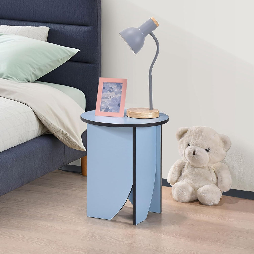Kings Brand Furniture Zoe Modern Round End Table – Wooden Accent Side Table for Living Room, Bedroom, or Office, Compact Nightstand for Small Spaces (Blue)