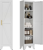 LCAOPC 67" Tall Narrow Bathroom Metal Storage Cabinet with 4 Adjustable Shelves, Freestanding 5 Tier Slim Pantry Storage Cabinet for Small Space, White