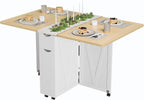 Garvee Folding Dining Table with Storage, Folding Kitchen Table with 6 Wheels, Drawer & Shelves, Compact Dining Table for Small Spaces