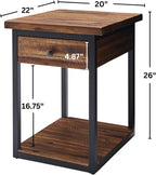Claremont Rustic Solid Wood End Table with Drawer and Shelf – Farmhouse Accent or Nightstand with Natural Knots, Rough-Hewn Edges for Living Room or Bedroom by Alaterre Furniture (Dark Brown)