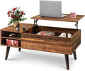 WLIVE Coffee Table with Lifting Top, Hidden Storage & Adjustable Shelf for Living Room Small Space, Multifunctional Rising Wooden Center Table, Mid Century Modern Tables for Home Dining Office, Brown