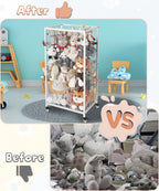 Stuffed Animal Storage Organizer with Wheels, Stuffed Animal Zoo Shelf with Elastic Rope for Nursery, Play Room, Bedroom, Kids Plush Toy Holder for Boys and Girls, White.