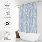 Punkray Light Blue Shower Curtain for Bathroom with Hooks, Shower Curtain Set, White Stripe Bath Curtains Decorative Shower Curtains Water Repellent Washable, 72 x 72