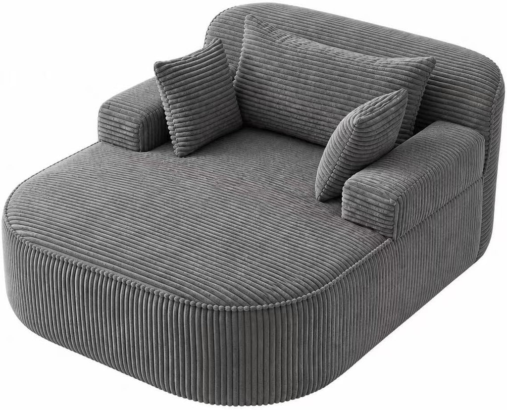 Oversized Chaise Lounge Chair Indoor, Couch Cloud Chair with 3 Comfy Pillows, Corduroy High-Density Foam Reading Chair, Wide Arms Bed Sleeper Sofa for Living Room Bedroom Relaxing