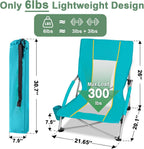 Romswi 2 Pack Lightweight Low Beach Chairs with Breathable Mesh Back,6LBS Folding Portable Sand Chairs with Cup Holder, Heavy Duty 300lbs Capacity for Camping & Outdoor Use,Green