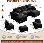 107" Modular Sectional Sofa Couch with Storage,U-Shape 3 Seat Comfy Modern Cloud Couch Sofa with Ottoman, 27" Deep Seat Corduroy Sofa for Living Room, Tool-Free Assembly - Black