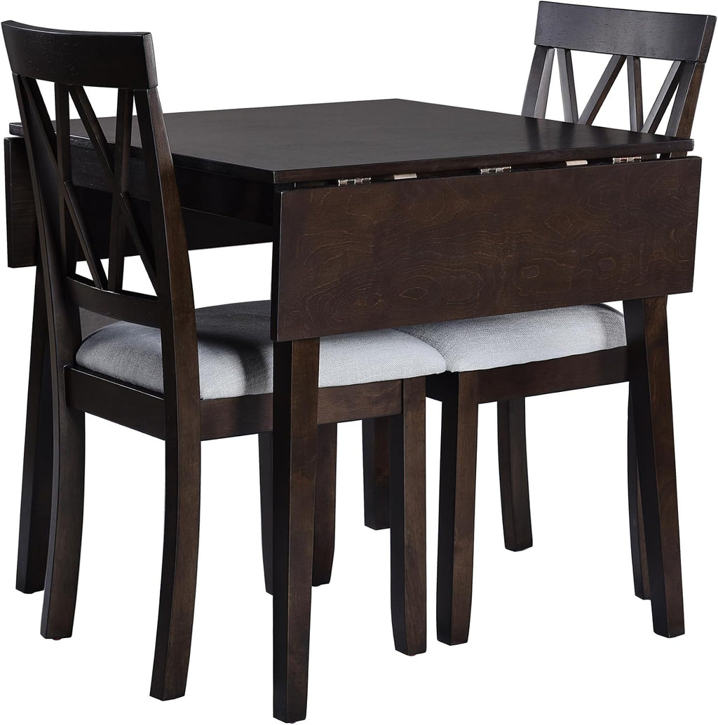 LUMISOL Farmhouse Extendable Kitchen Table Set with Drop Leaf and 2 Chairs, Espresso
