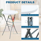 28” Round Folding Bar Table, High Top Cocktail Table with Locking Mechanism, HDPE Waterproof Stain-Resistant Top, Indoor Outdoor Patio Garden Party, White, 2 PCS