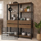Madesa Kitchen Pantry Storage Rack with 4 Drawers, 5 Shelves and Hanging Space 55" L Multiuse Modular Cabinet for Kitchen Organization - Black/Brown