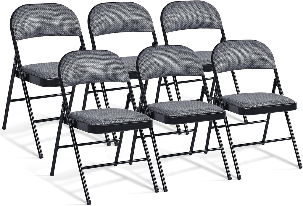 GIANTEX 6-Pack Folding Chairs Set - Waiting Room Chairs with Metal Frame, Fabric Upholstered Padded Seat, Foldable Party Chair Set, Event Chair, Folding Guest Chairs Set of 6, Grey