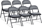GIANTEX 6-Pack Folding Chairs Set - Waiting Room Chairs with Metal Frame, Fabric Upholstered Padded Seat, Foldable Party Chair Set, Event Chair, Folding Guest Chairs Set of 6, Grey