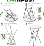 VECELO 28" Round Cocktail Table, Folding Bar Height Table with Removable Legs, 43.3" Tall Portable Plastic Bistro High Top for Indoor Outdoor Wedding Events, Patio, Backyard, Home Parties, White