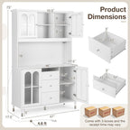 LOKO 73'' Kitchen Pantry Storage Cabinet, Freestanding Buffet Cabinet with LED Lights & Power Outlets, Kitchen Hutch with Microwave Stand, Adjustable Shelves, Doors and Drawers, for Dining Room, White