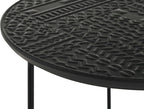 20" Sturdy Metal Frame Nesting Coffee Table, Boo Coffee Table with Embossed Tribal Pattern, Nesting Side Tables with Mango Wood top for Modern Indoor Spaces, Black