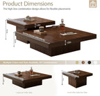 Nesting Coffee Table Set of 2, Modern Square Coffee Tables and Side Table Set, Full Floor Structure, Small Wooden Living Room Table for Living Room, Office, Reception Room