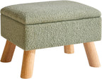 YMYNY Storage Ottoman,Small Foot Stool, 15.75"×11.81"×11.02" Green,HBD042GR | Teddy Velvet,Sturdy Wood Legs,Footstool with Padded Seat, For Living Room Bedroom Couch Entryway