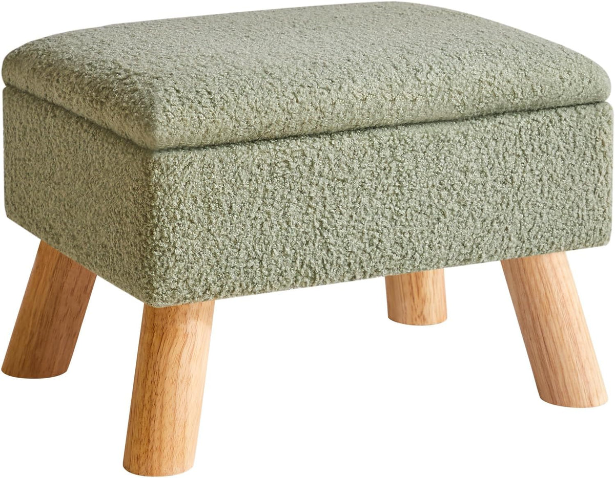 YMYNY Storage Ottoman,Small Foot Stool, 15.75"×11.81"×11.02" Green,HBD042GR | Teddy Velvet,Sturdy Wood Legs,Footstool with Padded Seat, For Living Room Bedroom Couch Entryway