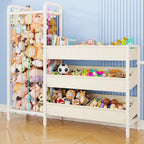 B6 Toy Storage Organizer with Stuffed Animal Storage, White | 3-Tier Wooden Shelves and 8 Bins, Toy Shelf Organizer, Kids Bookshelf and Toy Storage for Kids Room Bedroom Playroom Nursery