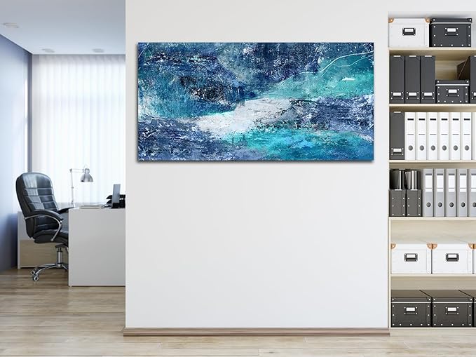 NINEASO Blue Abstract Canvas Wall Art - Turbulent Abstract Ocean Picture Blue Green Teal Wall Decor Roaring Waves Canvas Painting Abstract Prints Artwork for Living Room Bedroom Decoration 29" x 58"