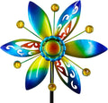 Small Wind Spinner for Outdoor, Kinetic Wind Spinner & Sculpture with Butterfly Cutout Blades & Yellow Acrylic Beads, Decorative Windmill Metal Yard Art for Patio, Lawn & Flower Bed