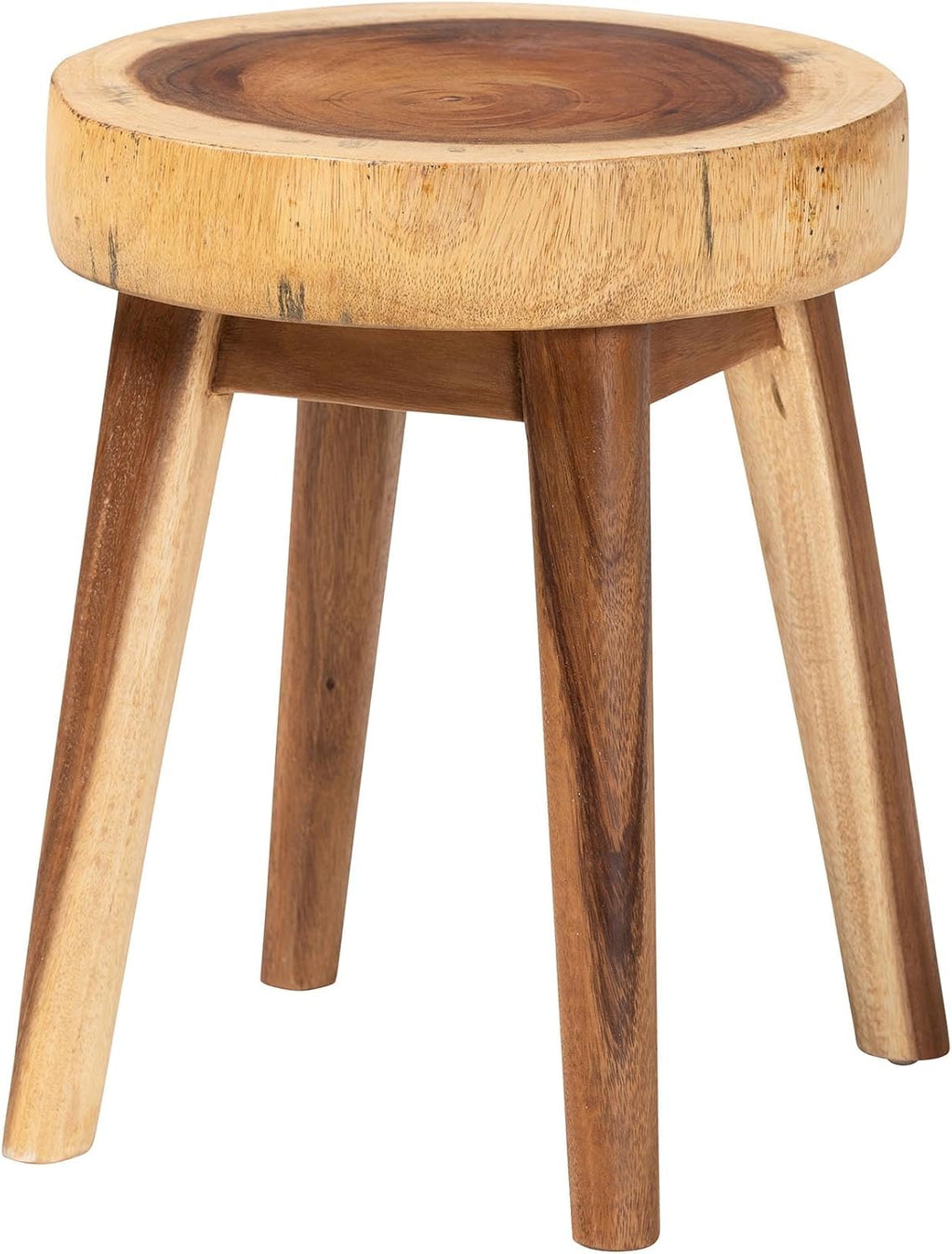 bali & pari Jia Suar Wood End Table - Handcrafted Side Table with Live Edge Round Top and Tapered Legs, Rustic Boho Accent Furniture for Living Room, Bedroom, or Patio