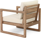 Acacia Wood Patio Club Chair Set of 2 with Water-Resistant Cushions, Outdoor Deep Seating Furniture for Garden, Porch, Backyard, Brown Wash with Beige Cushion