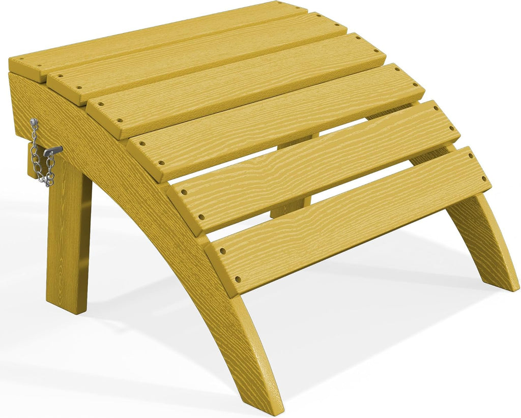 PLUUV Folding Adirondack Ottoman Footrest, All-Weather HDPE Outdoor Footstool for Adirondack Chair, Foldable Ottoman for Patio Backyard Pool Deck, Yellow