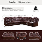 A Ainehome Power LED Reclining Sectional Sofa Set, Living Room Power Recliner Adjustable Sofa, Loveseat and Chair with Storage Console for Home/Office(A-Brown)
