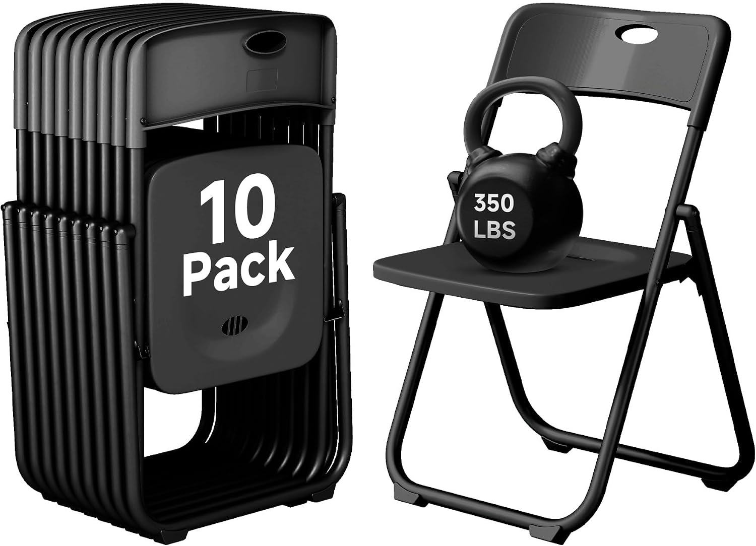 10 Pack Black Plastic Folding Chairs, Lightweight Foldable Chair with 350lbs Capacity, Portable Seat with Sturdy Steel Frame for Indoor & Outdoor Use