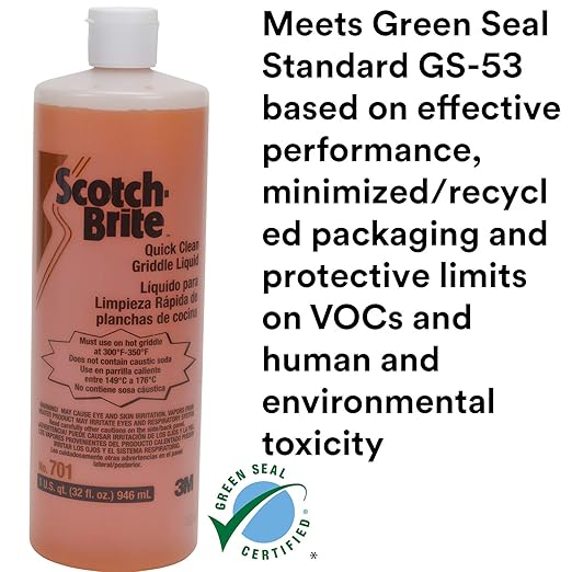 3M H-701-32OZ Scotch-Brite Griddle Cleaning, Quick Clean Liquid 701, 4 Quarts, Heavy Duty, Cleans in 3-5 Minutes, For Baked On Food and Cooking Oils, Use on Hot or Cool Griddle