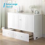 Mjkone Murphy Cabinet Bed Queen Size White No Mattress | with Tri-Folding Mattress, 2 Storage Drawers & USB Charging Station, Wooden Wall Chest Bed