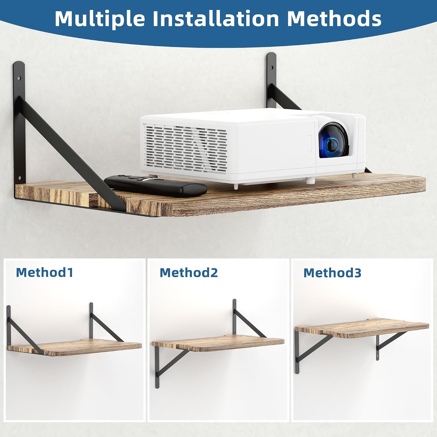 Projector Shelf for Wall Mount, 16.5" × 11", Holds Up to 25lbs, White | Solid Wood, Long-Lasting, Floating Shelf for Router, TV Cable Box, Game Console, DVD Player, Modem
