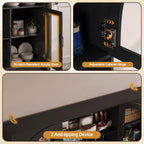 BINGTOO 71" Tall Kitchen Pantry Cabinet with Charging Station, 54" Large Kitchen Hutch with LED Lights & Pegboard, Coffee Bar Cabinet with Wine Rack and Adjustable Shelves (Black, 1 Cabinet)