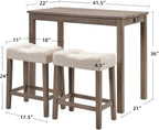 DUHOME 3 Piece Bar Table Set,Dining Bar Table and 2 Chairs Set with Charging Station Industrial Breakfast Table with 2 Padded Stools Rustic Bar Kitchen Dinning Room Living Room Cream