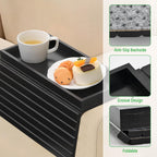 Couch Armrest Table, Bamboo Couch Cup Holder, Couch Cup Holder Tray, Sofa Arm Tray, Armchair Caddy 12.4" x 5.5" with Nonslip Felt Bottom, Sturdy Bamboo Slats for Armrests 6" and Wider (Black)