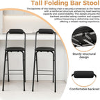 Folding Stool, Cushioned Padded Folding Stool Portable Bar Stool with Back for Camping Kitchen Home Office, Tall Bar Collapsible Stools (Black, 1Pcs 27.56in)