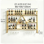 SEIFE Wall Mounted Bar Shelves with LED Lights, 3-Tier Industrial Metal Liquor Bottle Display Shelf with Wine Glass Rack, Floating Bar Cabinet for Home, Kitchen, Living Room(Gold,39.3in/100cm)