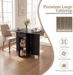 GOFLAME Drop Leaf Dining Table for 2-4, Folding Kitchen Table with Open Shelves & Drawer, Lockable Wheels, Space Saving Extendable Table for Dining Room, Living Room, Small Space, Grey Oak & Black
