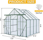 KEIKI 8x8 FT Double Door Polycarbonate Greenhouse with Aluminum Frame,Raised Base and Roof Vent,Walk-in Greenhouses for Patio Garden Backyard